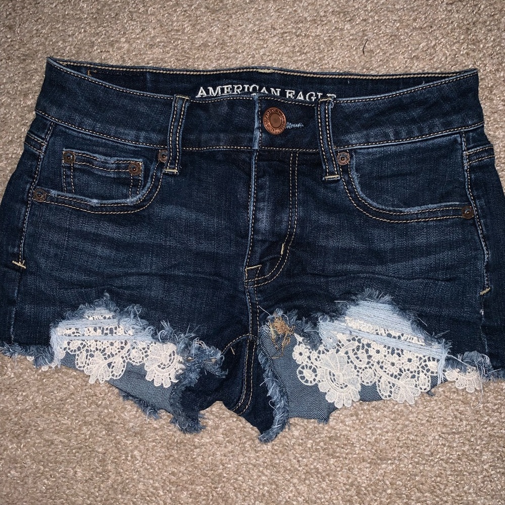 AEO jean shorts with laced pockets